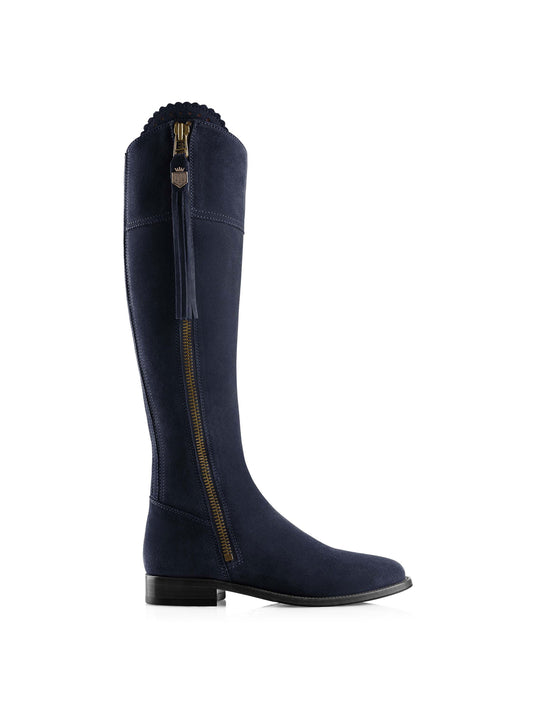 The Regina - Women's Tall Boots - Navy Blue Suede, Regular Calf