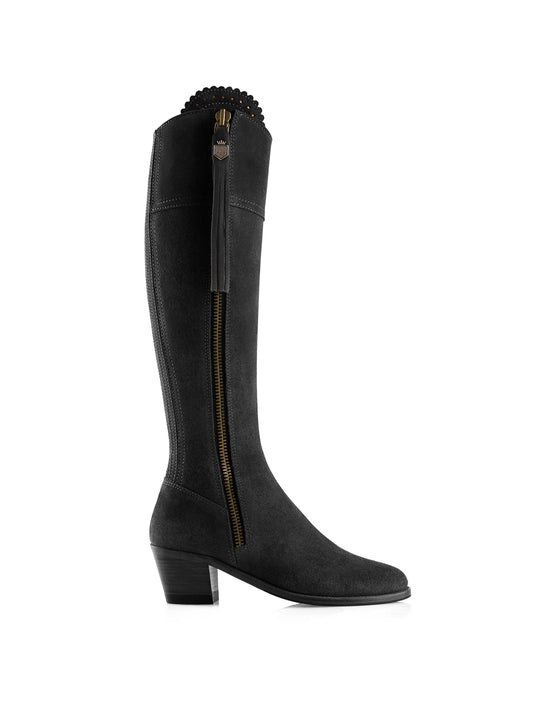 The Regina - Women's Tall Heeled Boots - Black Suede, Regular Calf