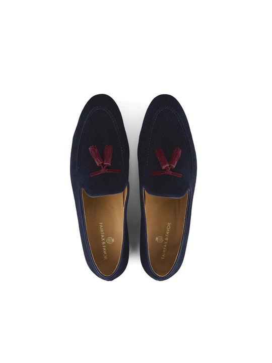 The Bedingfeld - Men's Tassel Loafers - Navy & Burgundy Suede