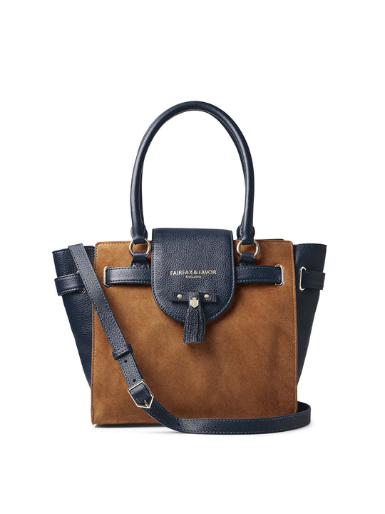 The Windsor - Women's Tote - Tan & Navy Suede